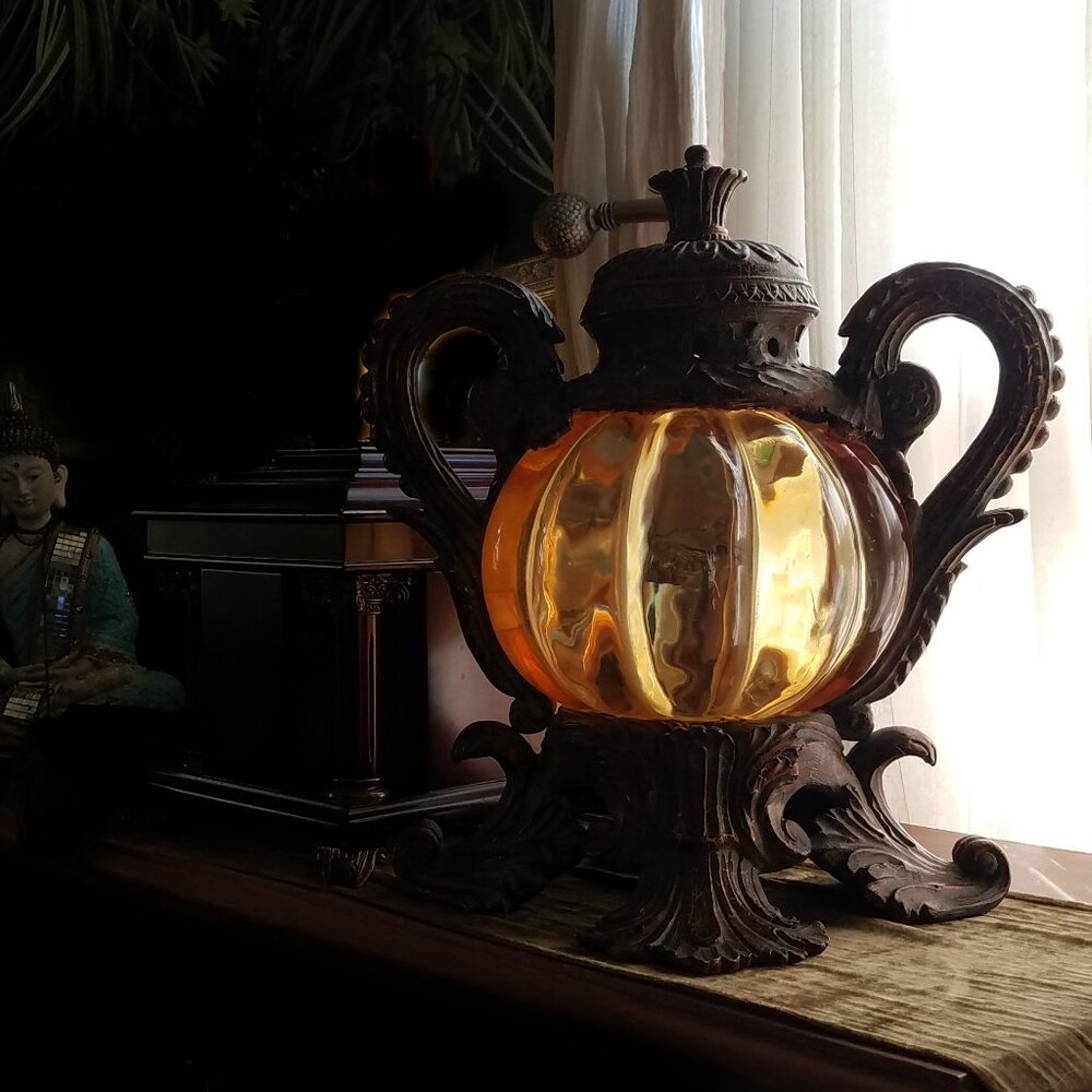 John-Richard Collection LARGE Amber Melon Crystal Ball Ornate Lantern Sculpture